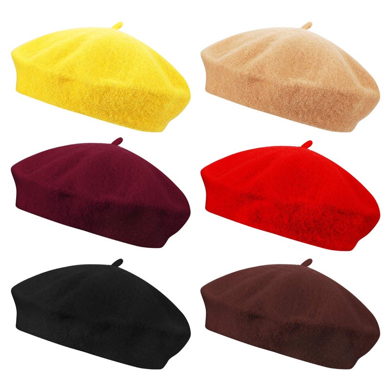 Anteer 6 Pieces Wool Beret Hat French Style Beanie Hats Fashion Ladies Beret Caps for Women Girls Lady (6-Color Set) - Image 1
